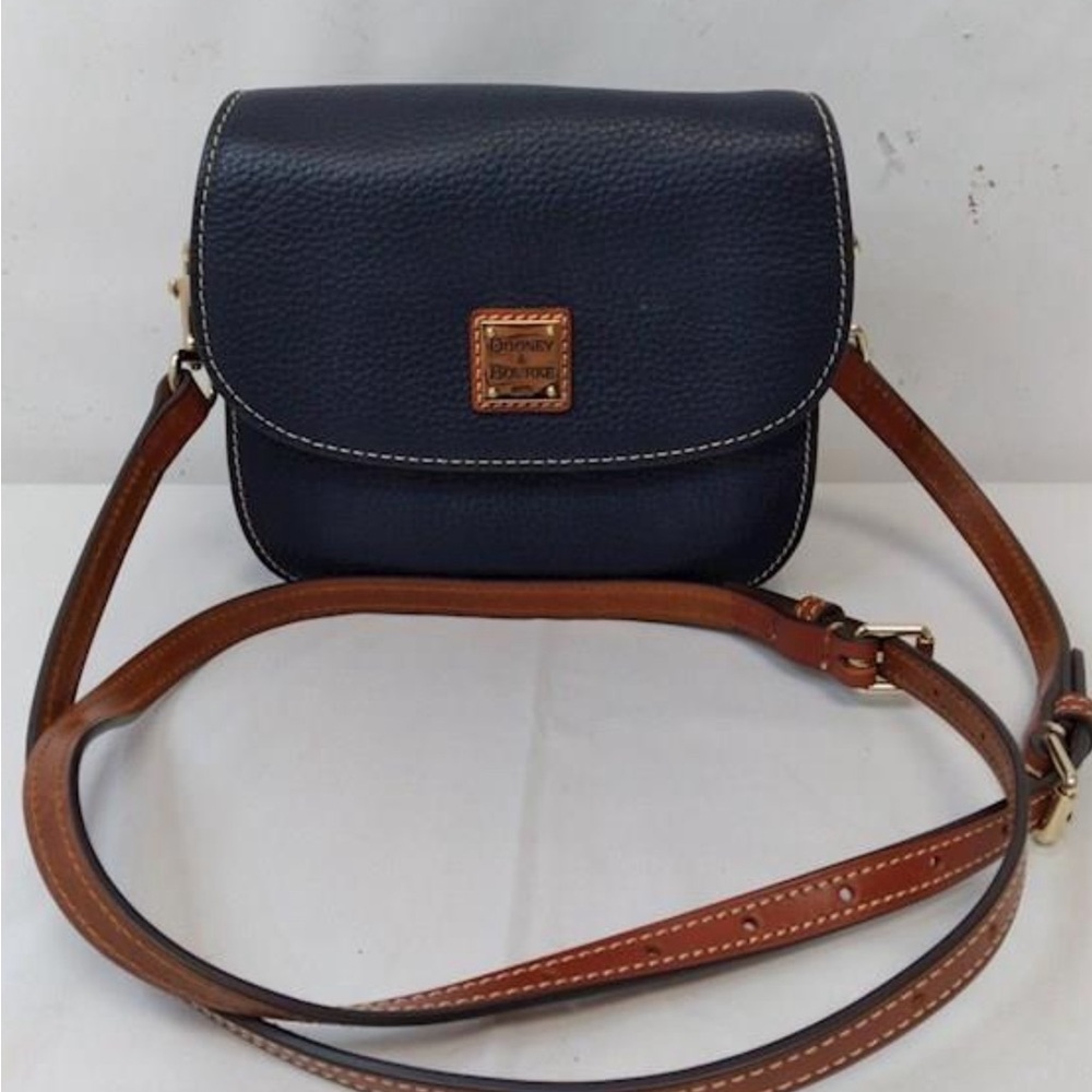 Dooney & Bourke Pebbled Leather Navy Blue & English Tan Crossbody Bag NWOT